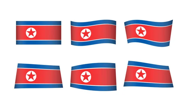 Ilustração Vetorial Conjunto Bandeiras Coreia Norte — Vetor de Stock