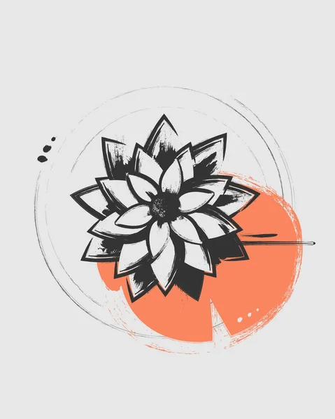 Çin Fırçası Vektör İllüstrasyonu - Su Zambağı Nilüfer