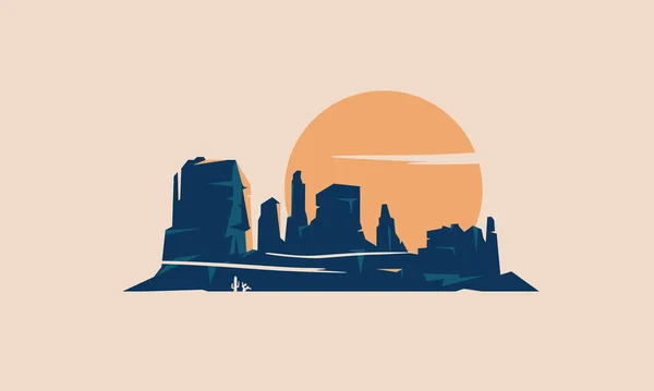 Desert Prairie Mountain Rock Sun Landscape Logo Retro Vintage Postal — Vector de stock