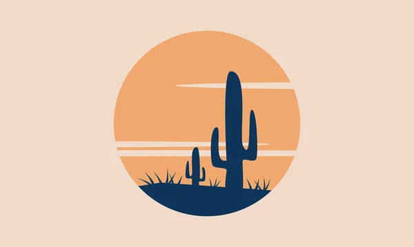 Cactus Western Sunset Landscape Retro Postal Vector Illustration — Vector de stock