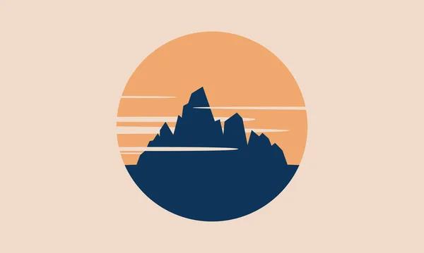 Montaña Puesta Del Sol Retro Postal Vector Ilustración — Vector de stock