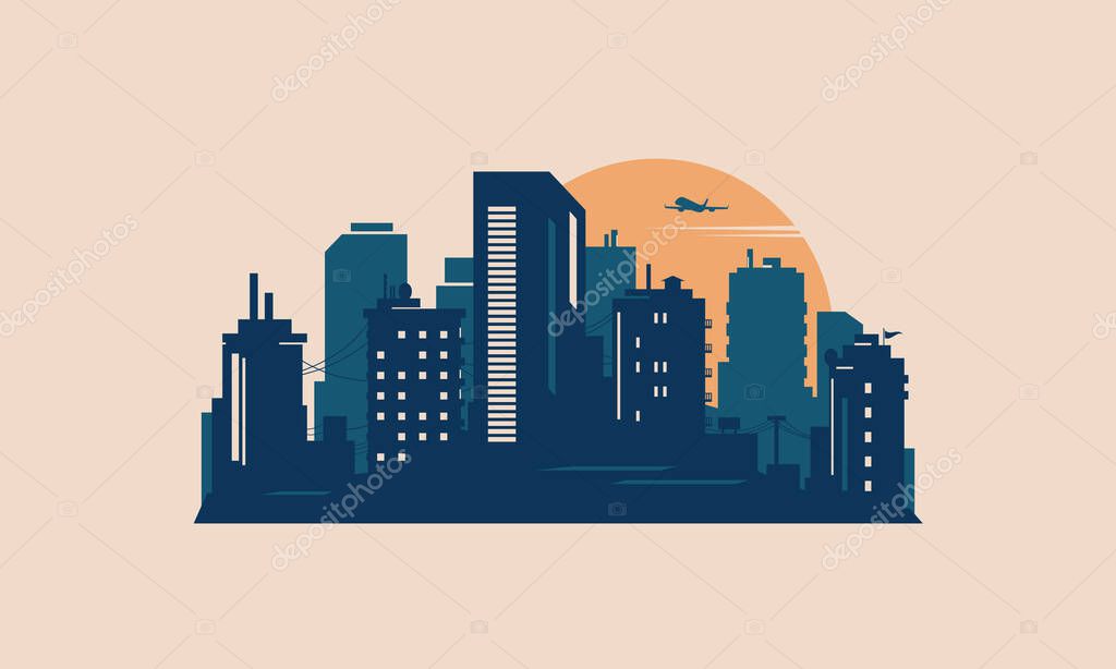 Cityscape Skyline Retro Postcard Logo City Vector Illustration