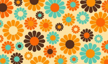Soyut Vintage Retro Çiçek Deseni Duvar Kağıdı Ben Day Noktaları