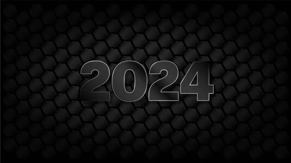 Ano Novo 2024 Estandarte Escuro Prata Texto Esboçado — Vetor de Stock