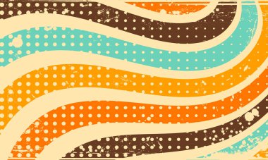 Soyut Vektör Vintage Retro 60 'lı 70' li yılların Estetik Dalgalı Desenli Arkaplan Sert Yarıtonlu Dökülebilir Mürekkep İzi Dökülebilir Doku