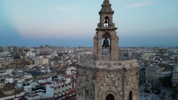 バレンシアスカイラインの航空ショット 都市の有名なランドマークを飛行ドローン バレンシア スペイン — ストック動画
