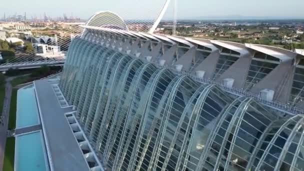 Аэросъемка Valencia Skyline Беспилотник Летящий Над Знаменитой Достопримечательностью Города Валенсия — стоковое видео