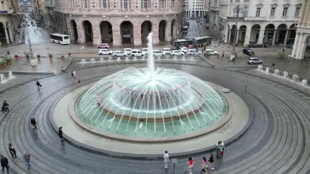 Fonte Água Génova Centro Cidade Drone Filmagem Gênova Itália Feito — Vídeo de Stock