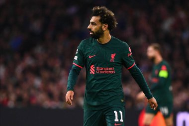 NETHERLANDS, AMSTERDAM - 26 Ekim 2022: Muhammed Salah. UEFA Şampiyonlar Ligi maçı Ajax Liverpool 'a karşı
