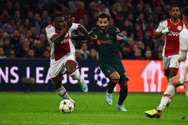 NETHERLANDS, AMSTERDAM - 26 Ekim 2022: Muhammed Salah. UEFA Şampiyonlar Ligi maçı Ajax Liverpool 'a karşı