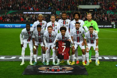 ALMANY, COLOGNE - 3 Kasım 2022: güzel takım fotoğrafı. UEFA Avrupa Konferans Ligi 1. FC Koeln - RHEIN Enerji Stadyumu 'nda OGC Nthe