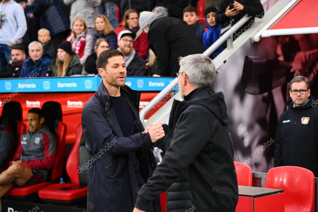 LEVERKUSEN, GERMANY - 06.11.22: Xabi Alonso, Urs Fischer. The match of Bundesliga FC Bayer 04 Leverkusen vs 1. FC Union at BayArena