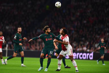 NETHERLANDS, AMSTERDAM - 26 Ekim 2022: Muhammed Salah. UEFA Şampiyonlar Ligi maçı Ajax Liverpool 'a karşı