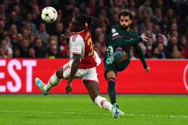 NETHERLANDS, AMSTERDAM - 26 Ekim 2022: Muhammed Salah. UEFA Şampiyonlar Ligi maçı Ajax Liverpool 'a karşı