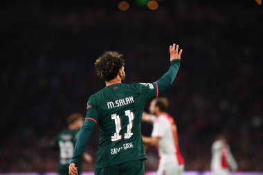 NETHERLANDS, AMSTERDAM - 26 Ekim 2022: Muhammed Salah. UEFA Şampiyonlar Ligi maçı Ajax Liverpool 'a karşı