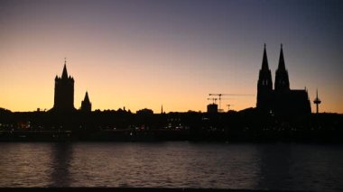 Silhouette of Cologne Rathaus. Cityscape of Cologne during sunset. 