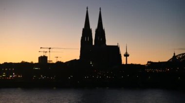 Silhouette of Cologne Rathaus. Cityscape of Cologne during sunset. 