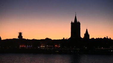 Silhouette of Cologne Rathaus. Cityscape of Cologne during sunset. 