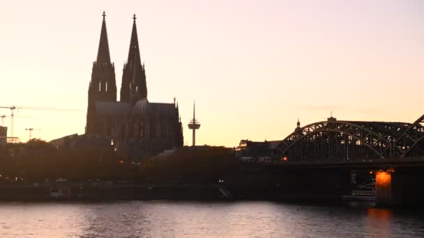 Silhouette Cologne Rathaus Cityscape Cologne Sunset — Stockvideo