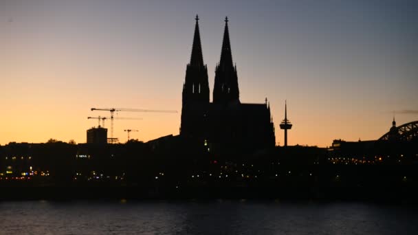 Silhouette Cologne Rathaus Cityscape Cologne Sunset — Stockvideo