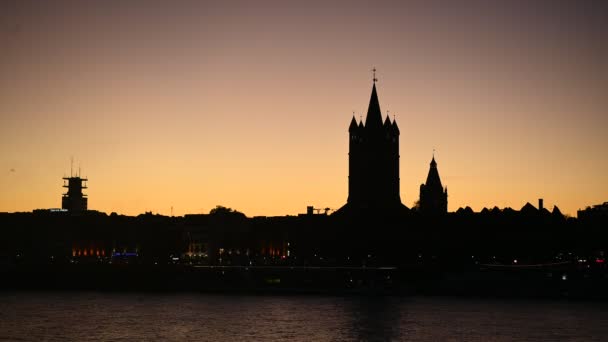 Силует Кельна Ратхауса Cityscape Cologne Sunset — стокове відео