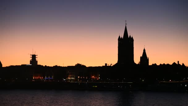 Silhouette Cologne Rathaus Cityscape Cologne Sunset — Video