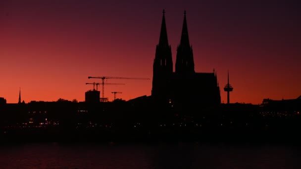 Silhouette Cologne Rathaus Cityscape Cologne Sunset — Stok video