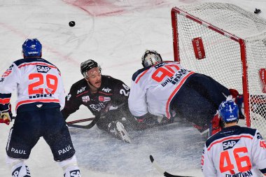 COLOGNE, ALMANE - 3 ARALIK 2022 Kış Oyunu. Hokey maçı DEL Koelner Haie - Adler Mannheim