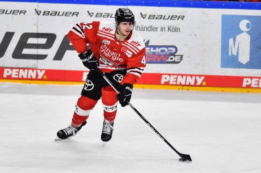 COLOGNE, GERMANY - JANUARY 18, 2023: MAXIMILIAN GOELTZL. Hockey match DEL Koelner Haie - Schwenninger Wild Wings