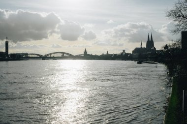 COLOGNE, GERMANY - JANUARY 17, 2023: High water after heavy rainfall and snow melting in Rheinland.