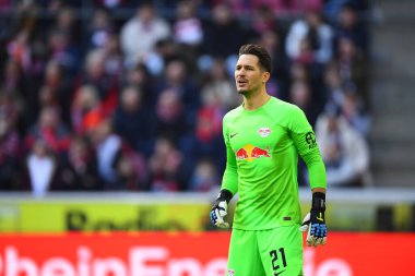 COLOGNE, ALMANY - 04.02.23 Janis Blaswich. Maç 1 'de. Bundesliga 1.FC Koeln RB Leipzig 'e karşı RHEIN ENERGIE STADION