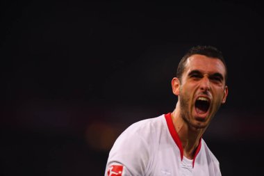COLOGNE, ALMANY - 12.02.23: Gol Ellyes Skhiri. Maç 1 'de. Bundesliga 1. FC Koeln Eintracht Frankfurt 'a karşı Rhein Enerji Stadyumu