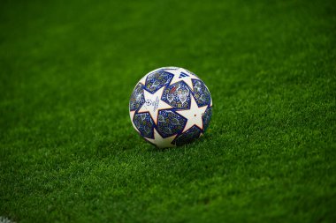 DORTMUND, GERMANY - 15.02.23: Football ball. Adidas. Official ball of the match of match UEFA Champion League Borussia Dortmund vs FC Chelsea at SIGNAL IDUNA PARK