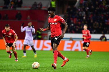 LEVERKUSEN, GERMANY - 16.02.23: Edmond Tapsoba. The match of match UEFA Europa League Bayer 04 Leverkusen vs AS Monaco FC at Bayarena