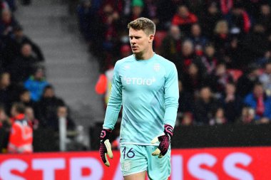 LEVERKUSEN, GERMANY - 16.02.23: Alexander Nuebel. The match of match UEFA Europa League Bayer 04 Leverkusen vs AS Monaco FC at Bayarena