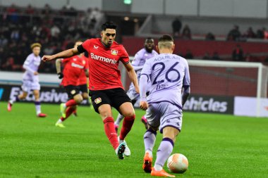 LEVERKUSEN, GERMANY - 16.02.23: Piero Hincapie. The match of match UEFA Europa League Bayer 04 Leverkusen vs AS Monaco FC at Bayarena clipart