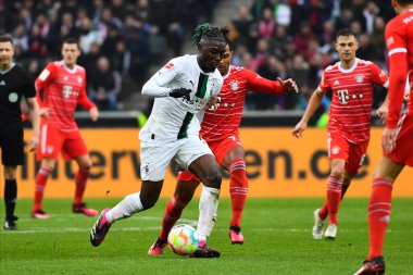 MOENCHENGLADBACH, GERMANY - FEBRUARY 18, 2023: The football match of Bundesliga Borussia Moenchengladbach vs Bayern Muenchen 