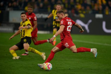 ALMANY, DORTMUND - 3 Mart 2023 David Raum. Bundesliga Borussia Dortmund, Signal Iduna Park 'ta RB Leipzig' e karşı.