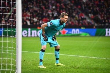 LEVERKUSEN, ALMANY - 09.03.23 Lukas Hradecky. Maç UEFA Avrupa Ligi Bayer 04 Leverkusen ile Ferencvaros Budapeşte arasında oynanacak.