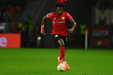 LEVERKUSEN, ALMANY - 09.03.23 Edmond Tapsoba. Maç UEFA Avrupa Ligi Bayer 04 Leverkusen ile Ferencvaros Budapeşte arasında oynanacak.