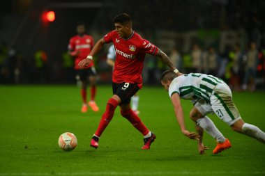 LEVERKUSEN, ALMANY - 09.03.23 Piero Hincapie. Maç UEFA Avrupa Ligi Bayer 04 Leverkusen ile Ferencvaros Budapeşte arasında oynanacak.