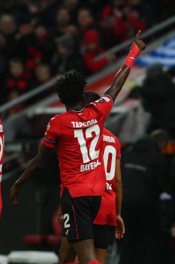 LEVERKUSEN, ALMANY - 09.03.23 Edmond Tapsoba. Maç UEFA Avrupa Ligi Bayer 04 Leverkusen ile Ferencvaros Budapeşte arasında oynanacak.