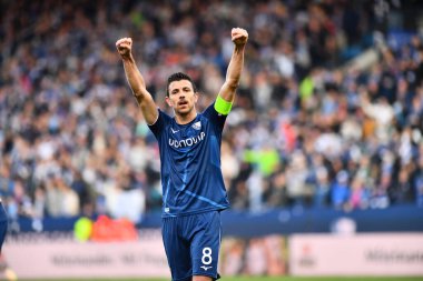 BOCHUM, ALMANY - 18 Mart 2023: Bundesliga VfL Bochum 1848-RB Leipzig maçı Vonovia Ruhr Stadyumu 'nda oynanmıştır.