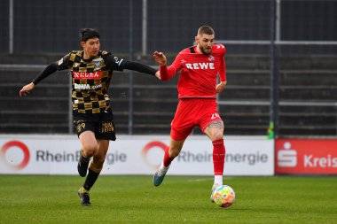 Kolej, Almanya - 23.03.23: 1 numaralı futbol maçı. FC Koeln, Franz Kremer Stadyumu 'nda St. Truiden' a karşı.