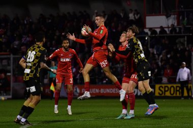 Kolej, Almanya - 23.03.23: 1 numaralı futbol maçı. FC Koeln, Franz Kremer Stadyumu 'nda St. Truiden' a karşı.