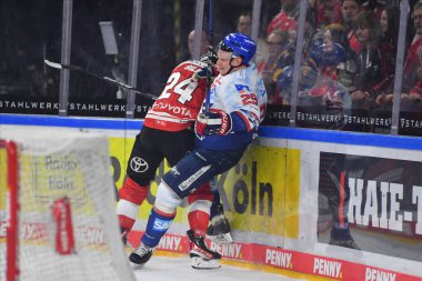 COLOGNE, Almanya - 26.03.23: Hokey maçı DEL KOELNER HAIE - Lanxess Arena 'da Adler MANNHEIM