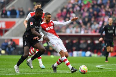 COLOGNE, ALMANY - 02.04.23 Marcus Thuram. Bundesliga 1 'in futbol maçı. FC Koeln, Borussia Moenchengladbach 'a karşı. Rhein Enerji Stadyumunda