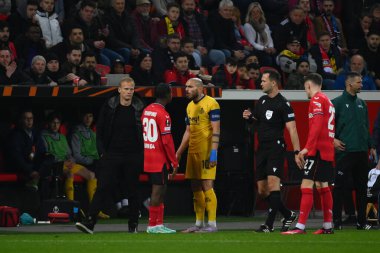 LEVERKUSEN, GERMANY - 13.04.23: Bayarena 'da UEFA Avrupa Ligi Bayer 04 Leverkusen-Royale Union Saint-Gilloise maçı
