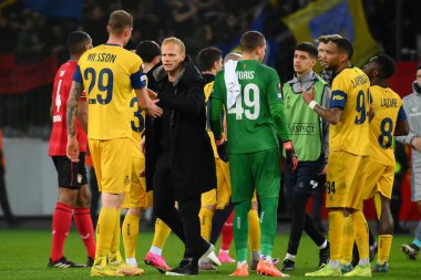 LEVERKUSEN, ALMANY - 13.04.23: Maç UEFA Avrupa Ligi Bayer 04 Leverkusen, Bayarena 'da Royale Union Saint-Gilloise' e karşı.