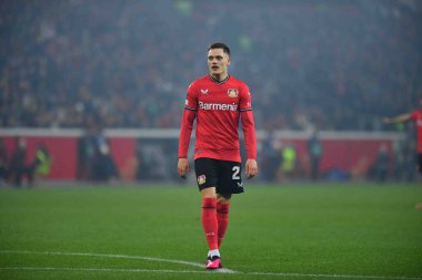 LEVERKUSEN, ALMANY - 13.04.23 Florian Wirtz. Maç UEFA Avrupa Ligi Bayer 04 Leverkusen, Bayarena 'da Royale Union Saint-Gilloise' e karşı.
